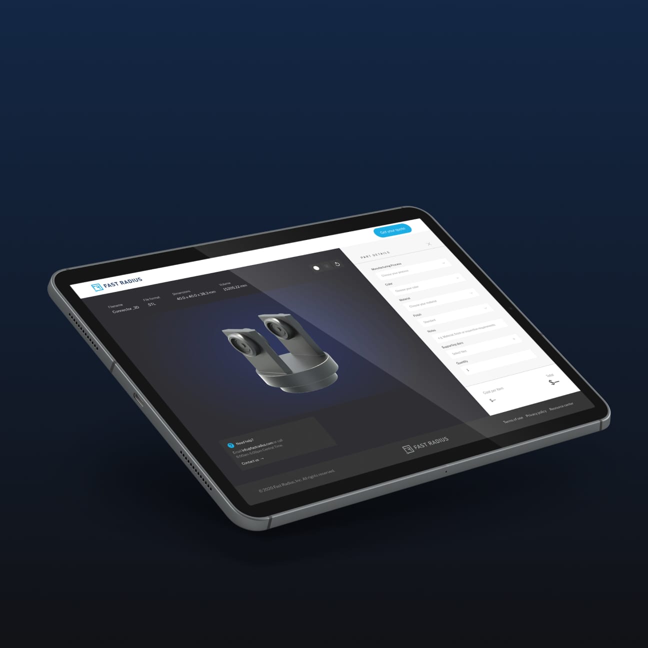 Fast Radius software on a tablet