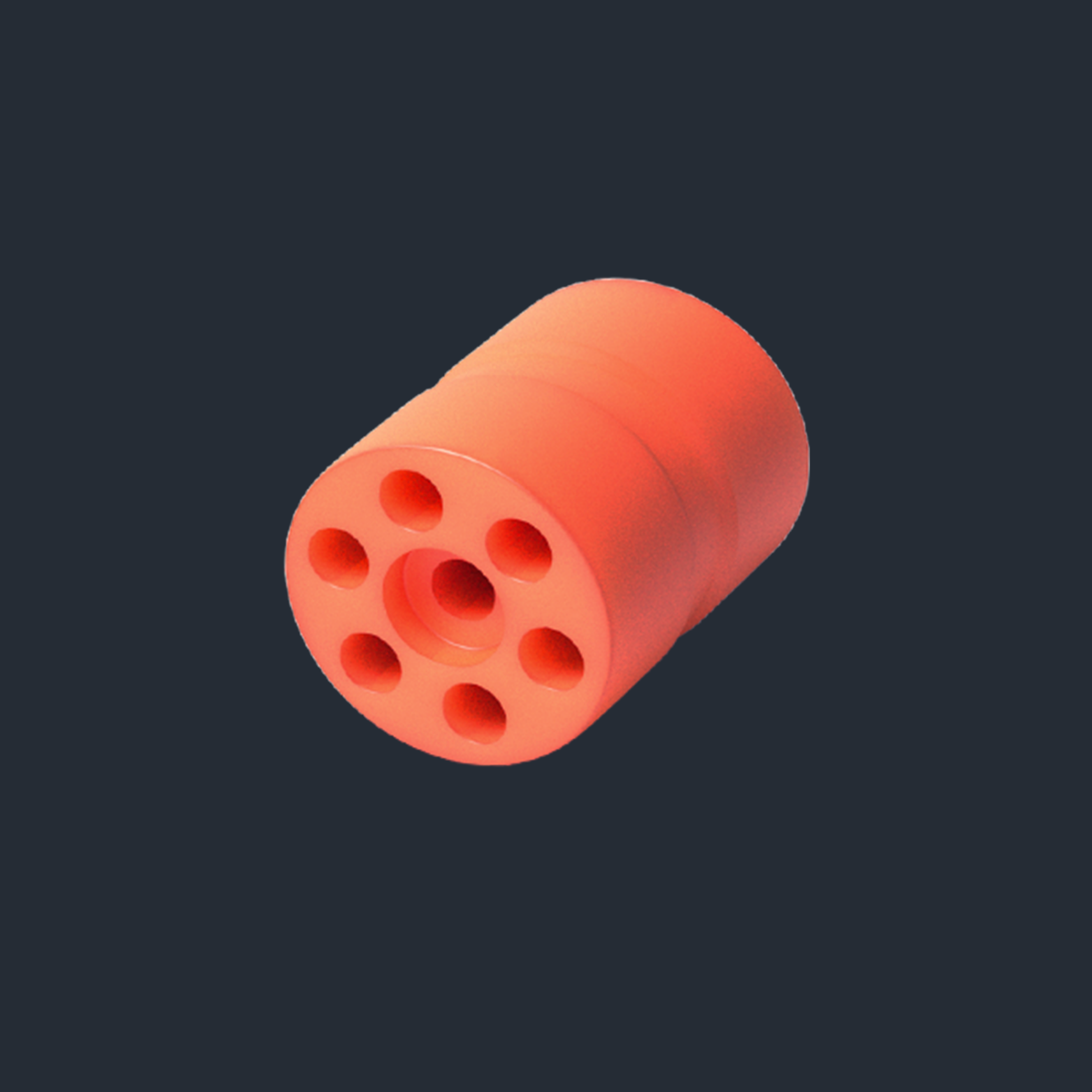 Red cylinder with seven holes